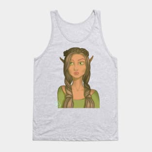 Forest nymph. Beautiful elf with big green eyes, anime art Tank Top